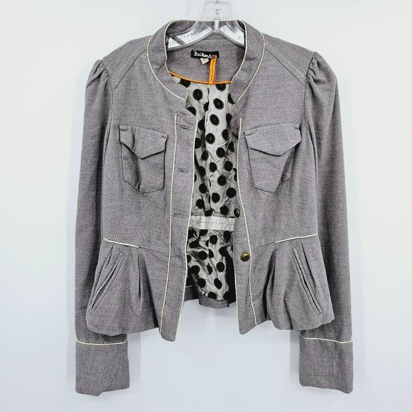 Anthropologie Taikonhu High Line Jacket Peplum Crop Blazer 4 Grey Button Front - Picture 4 of 14